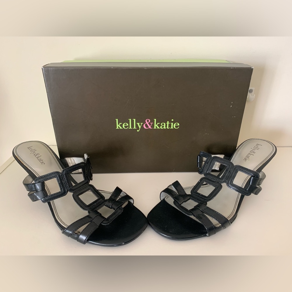 Kelly & Katie Black Quadrate Sandals Womens 9 M Black Preowned With Box